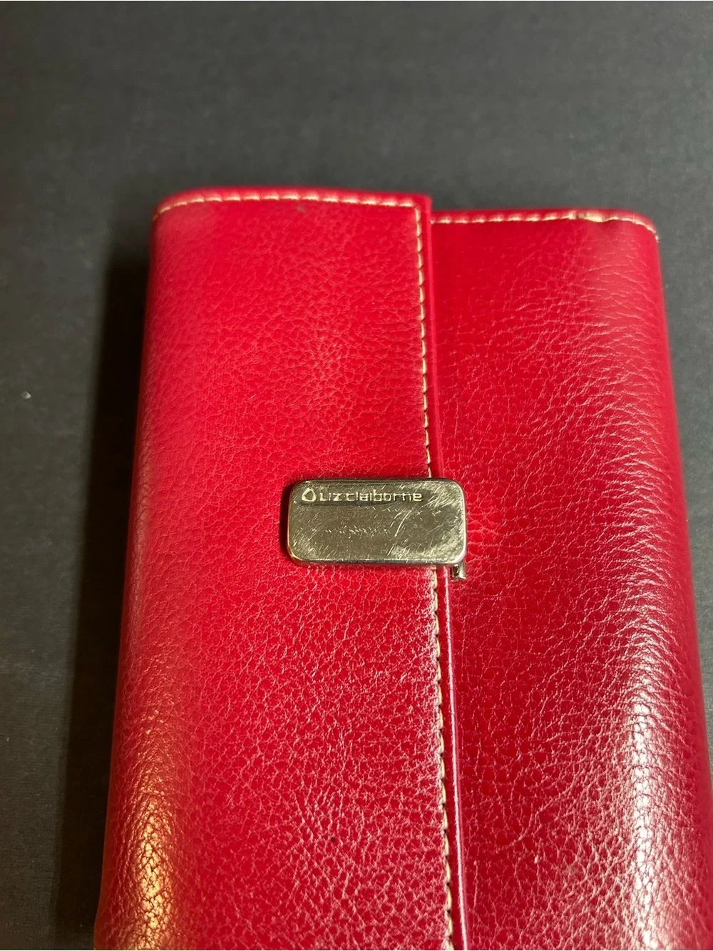 Liz Claiborne Red Faux Leather Trifold ID Credit Card Organizer Clutch